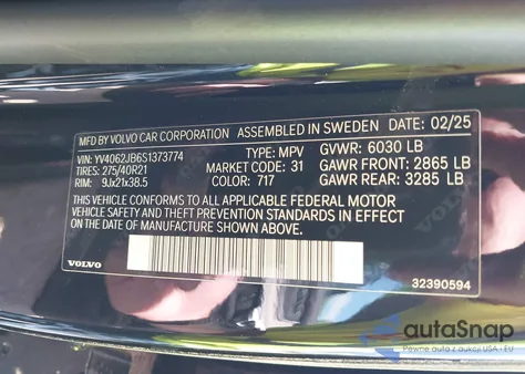 2025 Volvo Xc90 B6 Plus 6-Seater z USA, uszkodzony, nr VIN YV4062JB6S1373774